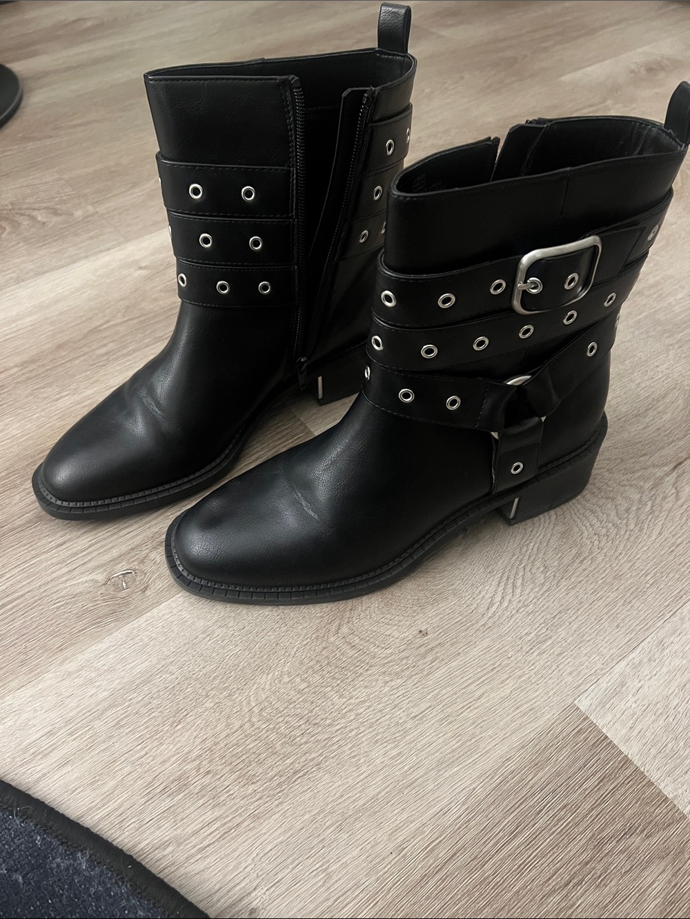 BCBGeneration Black Buckle Strap Ankle Boots